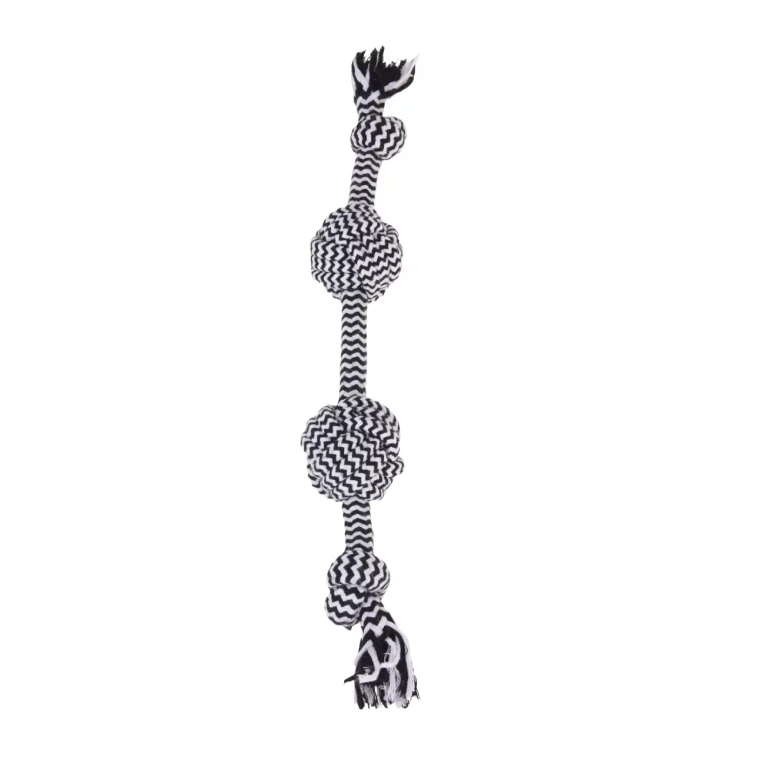 Black And White Dog Chew Toy Rope Knot Rope Pet Toys Cotton Braid Black & white - Image 2